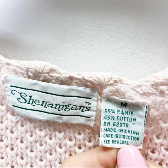 VTG Cable Knit Pale Pink Floral Granny Sweater Sz M - Picture 5 of 7